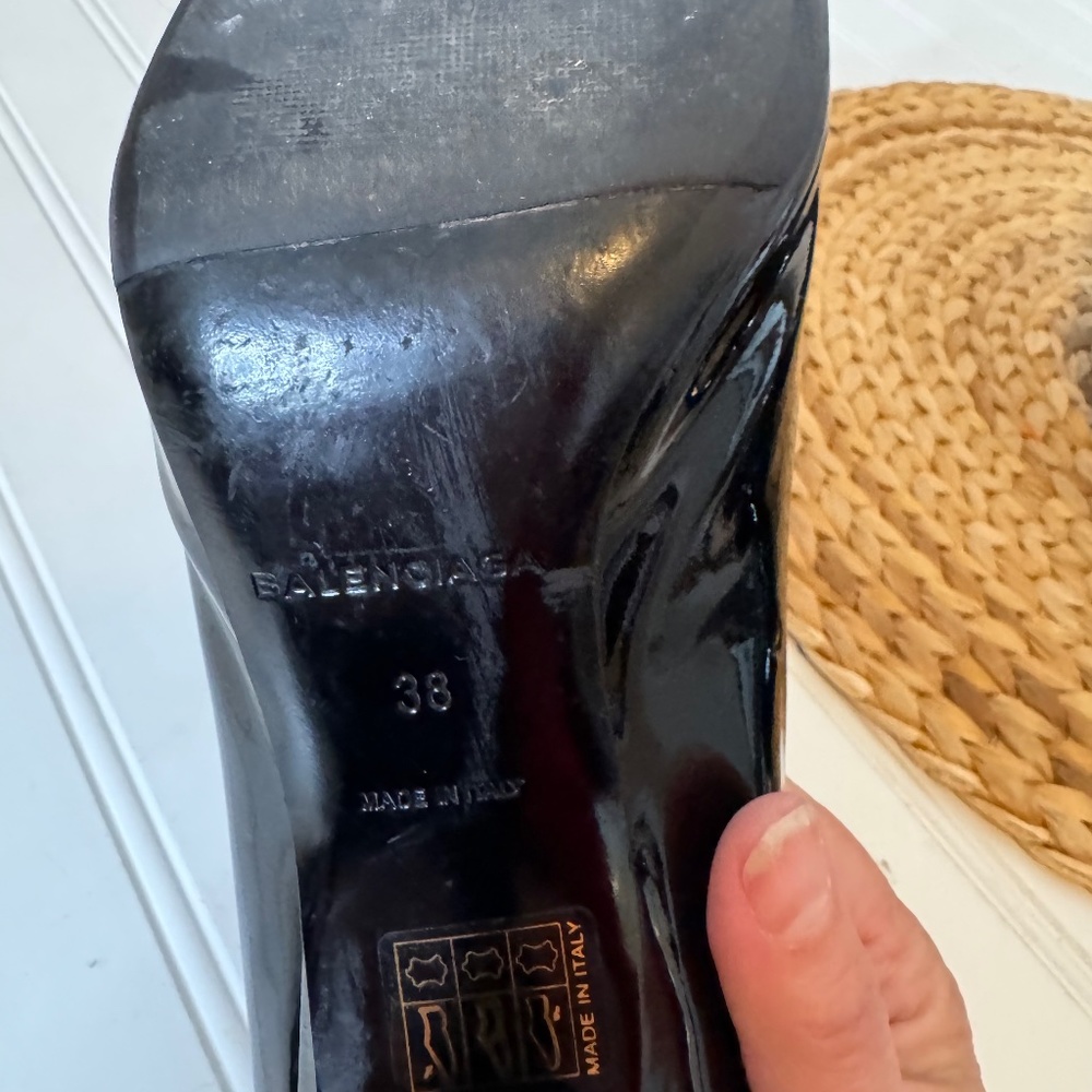 BALENCIAGA Tallon Slash Slanted Patent-Leather Heel Pumps - Black - Picture 8 of 12